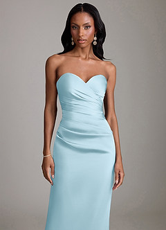 Azazie Sonora Bridesmaid Dresses Sky Blue Sheath Strapless Stretch Satin Dress image5