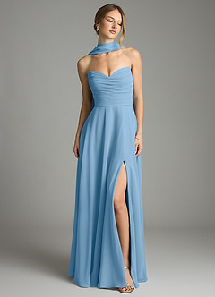 Azazie Ayla Abiti da Damigella Abito A-Line in Chiffon Scollo a Cuore Blu Acciaio image7