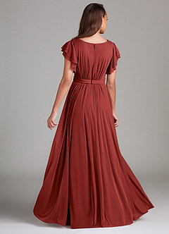 Azazie Daphne Modest Bridesmaid Dresses A-Line Ruched Mesh Floor-Length Dress image2