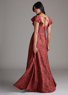 Azazie Bondi Bridesmaid Dresses Terracotta A-Line Side Slit Floral Burnout Dress image3