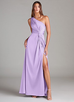 Azazie Brooke Bridesmaid Dresses Lilac A-Line One Shoulder Stretch Satin Dress image7