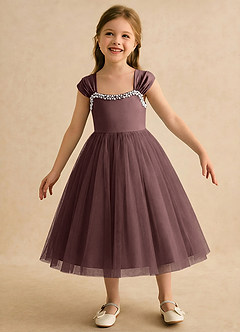 Azazie Yosemite Flower Girl Dresses Espresso Ball-Gown Sweetheart Neckline Tulle Dress image4