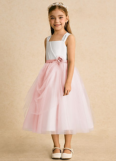 Azazie Bonny Flower Girl Dresses Ivory Blushing Pink Ball-Gown Pleated Tulle Dress image1