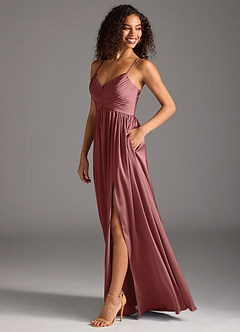 Azazie Alia Bridesmaid Dresses Amethyst A-Line Pleated Stretch Satin Dress image12