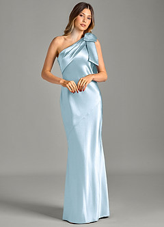 Azazie Yuanna Bridesmaid Dresses Sky Blue Mermaid One Shoulder Metallic Satin Dress image3