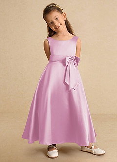 Azazie Lindy Flower Girl Dresses Candy Pink A-Line Pleated Matte Satin Dress image8