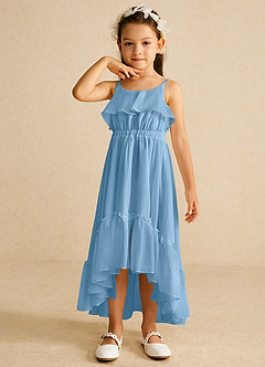 Azazie Karmen Jurken voor bloemenmeisjes A-Lijn Jurk van Chiffon Ruches Staal Blauw image4