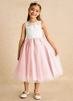Azazie Lina Flower Girl Dresses Ivory Blushing Pink Ball-Gown Lace Dress image5