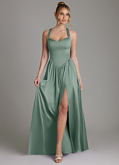 Azazie Francis Bridesmaid Dresses Silver Sage A-Line Corset Stretch Satin Dress image3