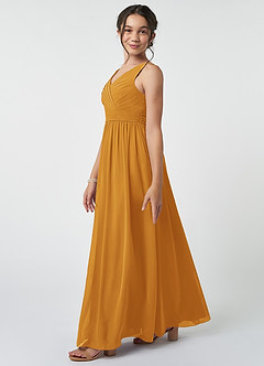 Azazie Kora Junior Butterscotch A-Line Pleated Chiffon Dress image3