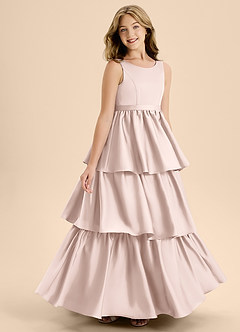 Azazie Meadowyn Junior Blushing Pink A-Line Bow Stretch Satin Dress image3