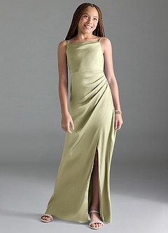 Azazie Leonis Junior Pistachio A-Line Pleated Stretch Satin Dress image1
