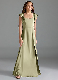 Azazie Bondi Junior Pistachio A-Line Side Slit Stretch Satin Dress image3