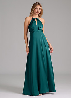 Azazie Evalleen Brautjungfernkleider A-Linie Plissee Stretch-Satin Kleid Pfau image3