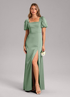 Azazie Fyona Brautjungfernkleider A-Linie Plissee Stretch-Satin Kleid Matcha image3