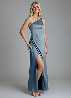 Azazie Adhara Suknie dla druhen Osłona Jedno ramię Satyna elastyczna Do ziemi Sukienka image9