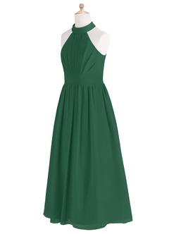 Azazie Iman Junior Dark Green A-Line Pleated Chiffon Dress image8