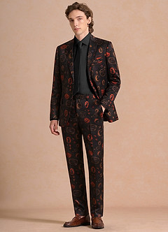 front Caleb Schwarz Anzugjacke mit Vintage-Halloween-Print