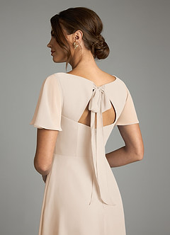 Azazie Kimber Vestidos de damas de honor Vestido de Alabastro Blanco de Gasa de Corte en A con Manga volante image7