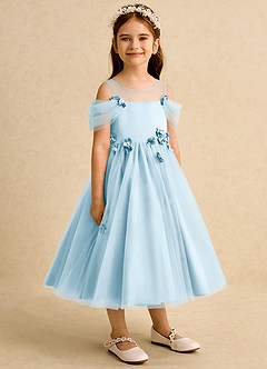 Azazie Juni Abiti da Ragazza di Fiori Abito Principessa in Tulle Plissettato Azzurro image8