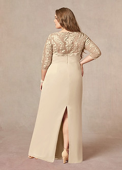 Azazie Joan Mother of the Bride Dresses Champagne Sheath V-Neck Lace Chiffon Dress image7