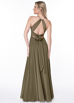 Azazie Evalleen Vestidos de damas de honor Vestido de Verde Sauce de Gasa de Corte en A con Plisado image3