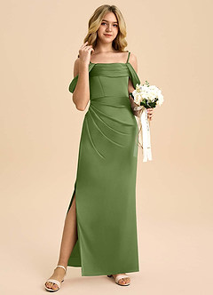 Azazie Saige Junior Robe Fourreau en Satin extensible Épaule décolletée Genévrier image4