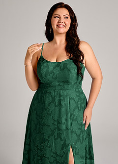 Azazie Moira Jurken voor bruidsmeisjes Jurk van Bloemen Burn-out met A-Lijn Zijsplit Donkergroen image12