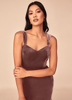 Azazie Lanessa Bridesmaid Dresses Espresso Mermaid V-Neck Keyhole Back Velvet Dress image3