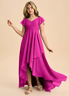 Azazie Caria Junior Fuchsia A-Line Pleated Chiffon Dress image1