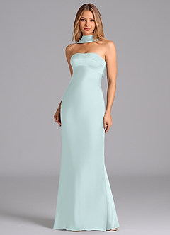 Azazie Lusinda Bridesmaid Dresses Sea Glass Mermaid Strapless Stretch Satin Dress image4