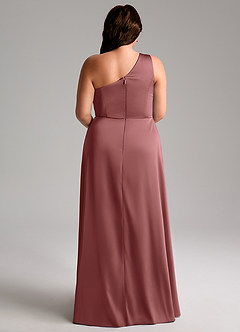 Azazie Brooke Bridesmaid Dresses Amethyst A-Line One Shoulder Stretch Satin Dress image9