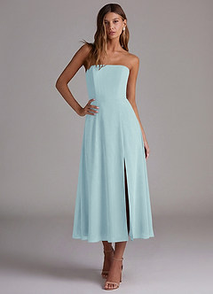 Azazie Wren Bridesmaid Dresses Sea Glass A-Line Strapless Chiffon Dress image4