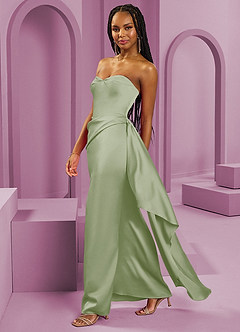 Barbie ♥ Azazie Vestidos de damas de honor Vestido de Salvia Polvorienta de Satén Elástico de Corte Recto Convertible con Sin tirantes image6