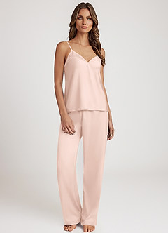 front Pyjama-Set aus Satin-Top mit weitem Bein und Schnürung vorne