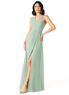 Azazie Danica Bridesmaid Dresses Agave A-Line Pleated Chiffon Dress image3