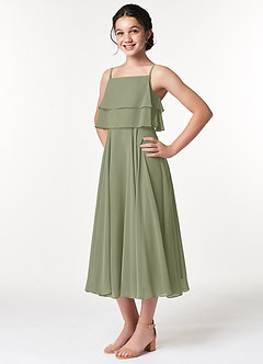 Azazie Ensley Junior Agave A-Line Pleated Chiffon Dress image4
