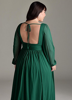 Azazie Norah Bridesmaid Dresses Emerald A-Line V-Neck Long Sleeve Chiffon Dress image13