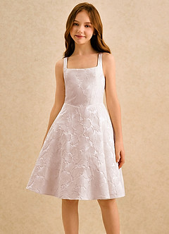Azazie Peppy Girls Formal Robe Demoiselle D'honneur Fillette Robe Trapèze en Jacquard Floral Arc Bébé Rose image5