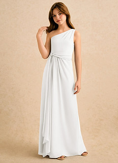 Azazie Tilda Girls Formal Sukienki dla dziewczynek sypiących kwiaty Osłona Jedno ramię Szyfon Długość podłogi Sukienka image4