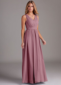 Azazie Kingsley Bridesmaid Dresses Vintage Mauve A-Line Lace Chiffon Dress image5