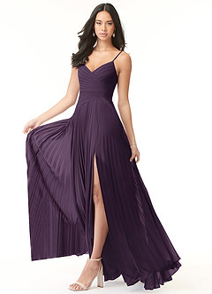 Azazie Vini Brautjungfernkleider A-Linie V-Hals Gefaltet Chiffon Kleid Pflaume image3