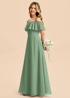 Azazie Maggie Junior Vestido Matcha de Gasa de Corte en A con Hombros descubiertos image3