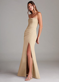Azazie Leonis Bridesmaid Dresses Champagne Sheath Strapless Chiffon Convertible Dress image3