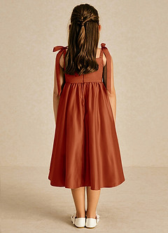 Azazie Chelsie Flower Girl Dresses Paprika A-Line Bow Matte Satin Dress image2