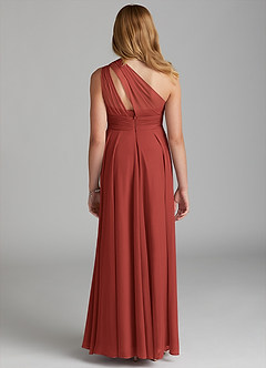 Azazie Charlize Junior Terracotta A-Line Mesh Dress image2