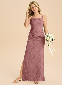 Azazie Mai Junior Abito Tubino in Burnout Floreale Plissettato Rosa Polverosa image3