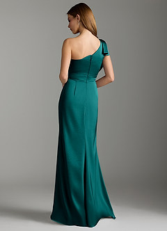 Azazie Rinna Bridesmaid Dresses Peacock Mermaid Ruched Stretch Satin Dress image8
