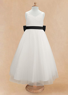 Azazie Lea Flower Girl Dresses Black A-Line Spaghetti Strap Tulle Dress image6
