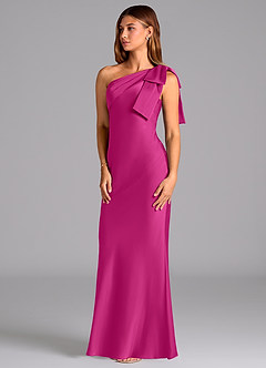 Azazie Yuanna Bridesmaid Dresses Fuchsia Mermaid One Shoulder Stretch Satin Dress image4